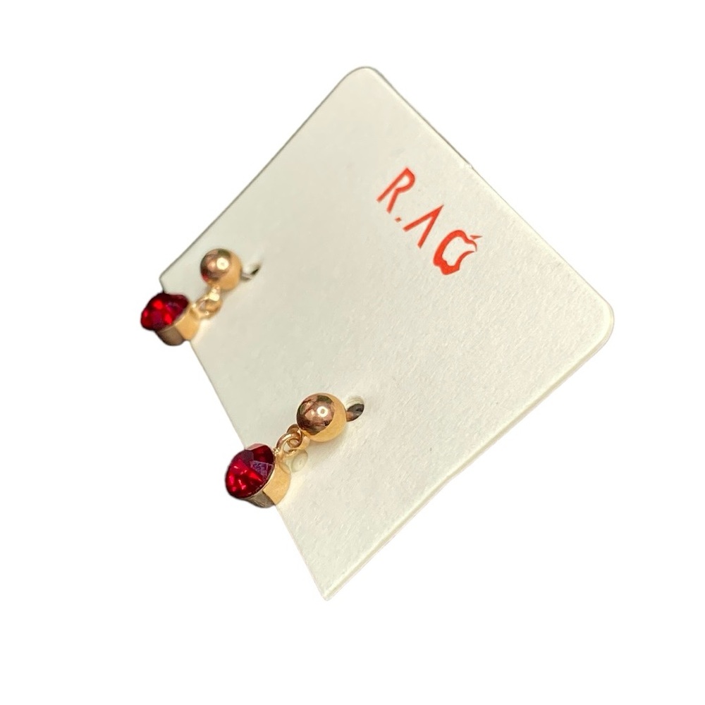 Sparkly Red and Rose Gold Tone Dangly Stud Earrings - Picture 4 of 10